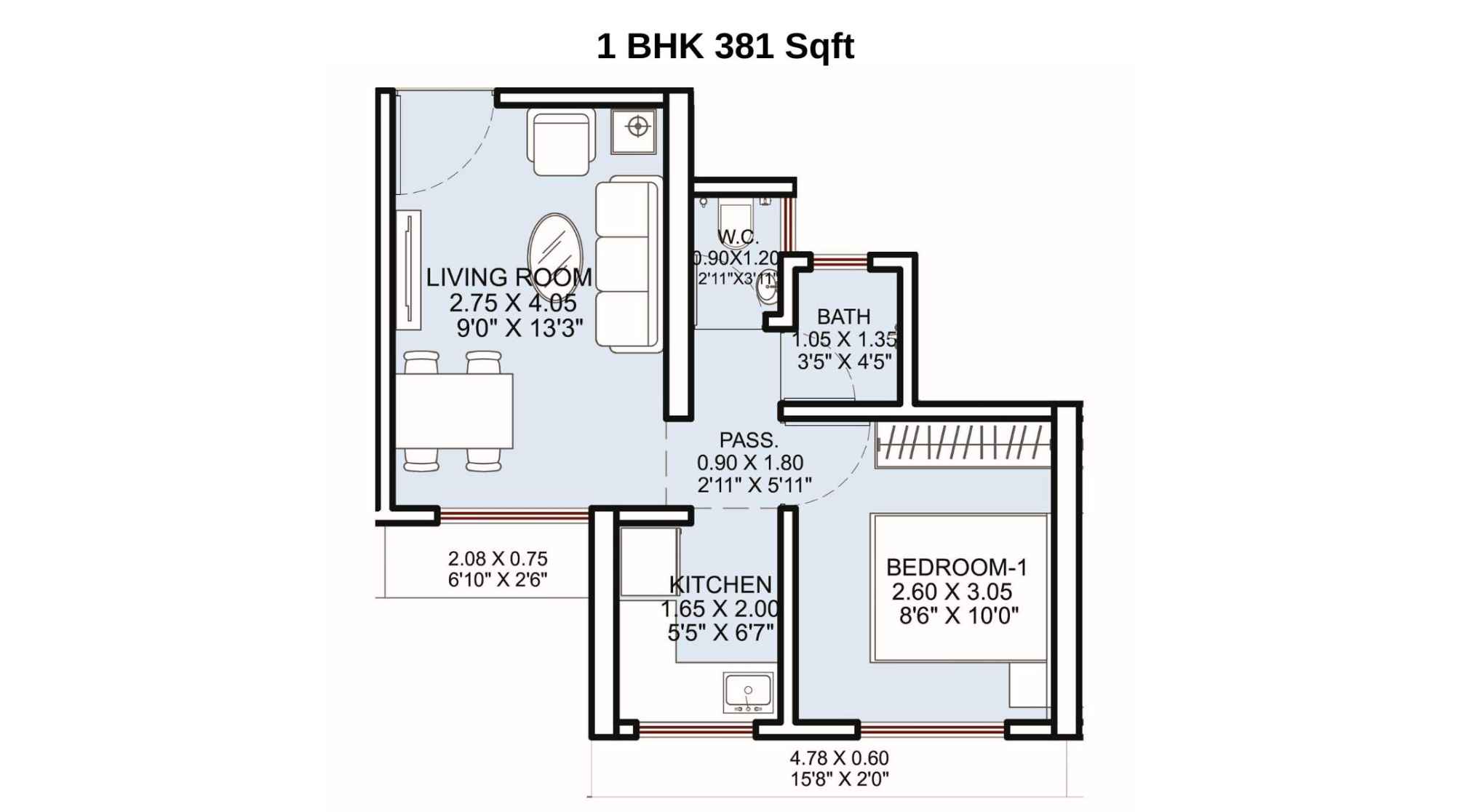 Haware-Shilphata-Floor-Plan-Tower-3-Wing-A-1-BHK-381-Sqft