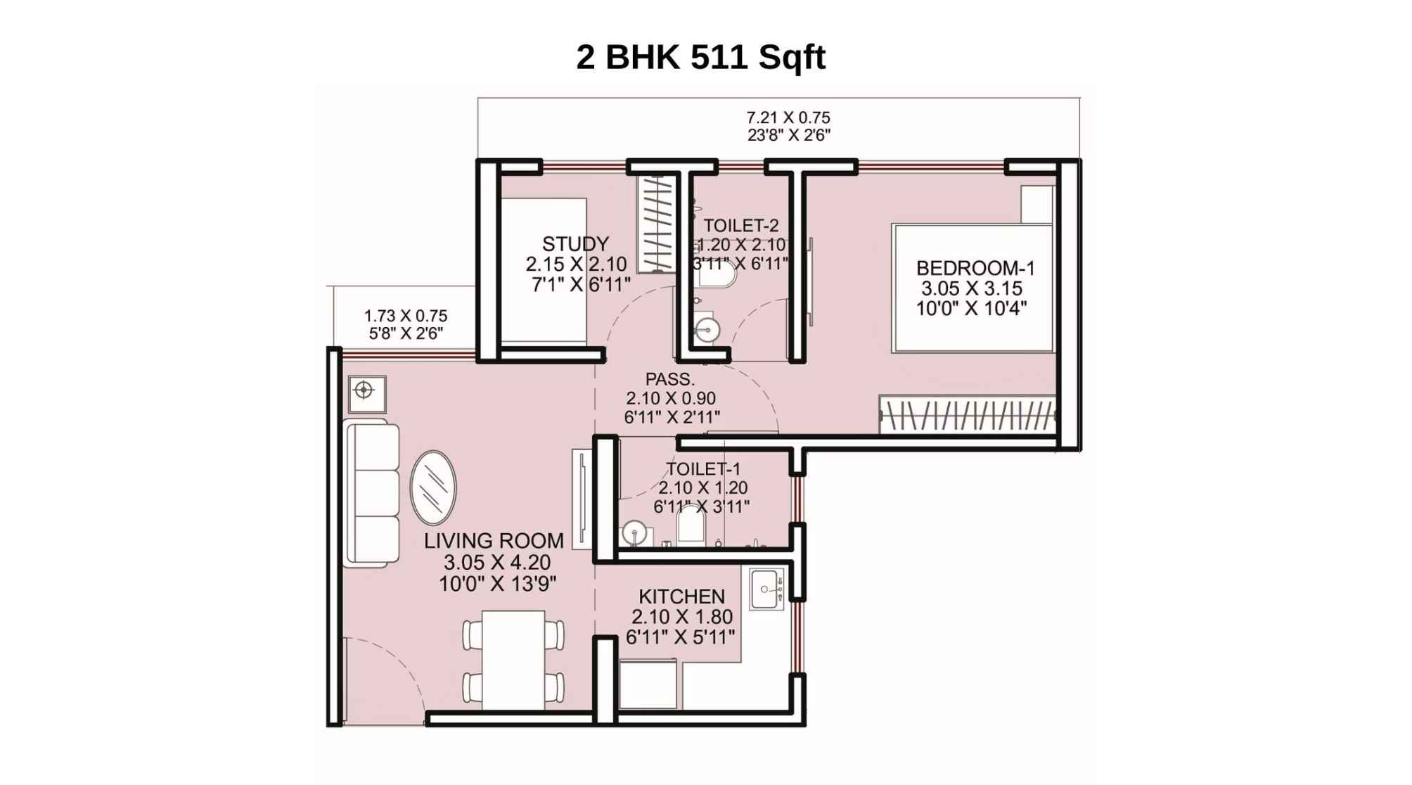 Haware-Shilphata-Floor-Plan-Tower-3-Wing-A-2-BHK-511-Sqft