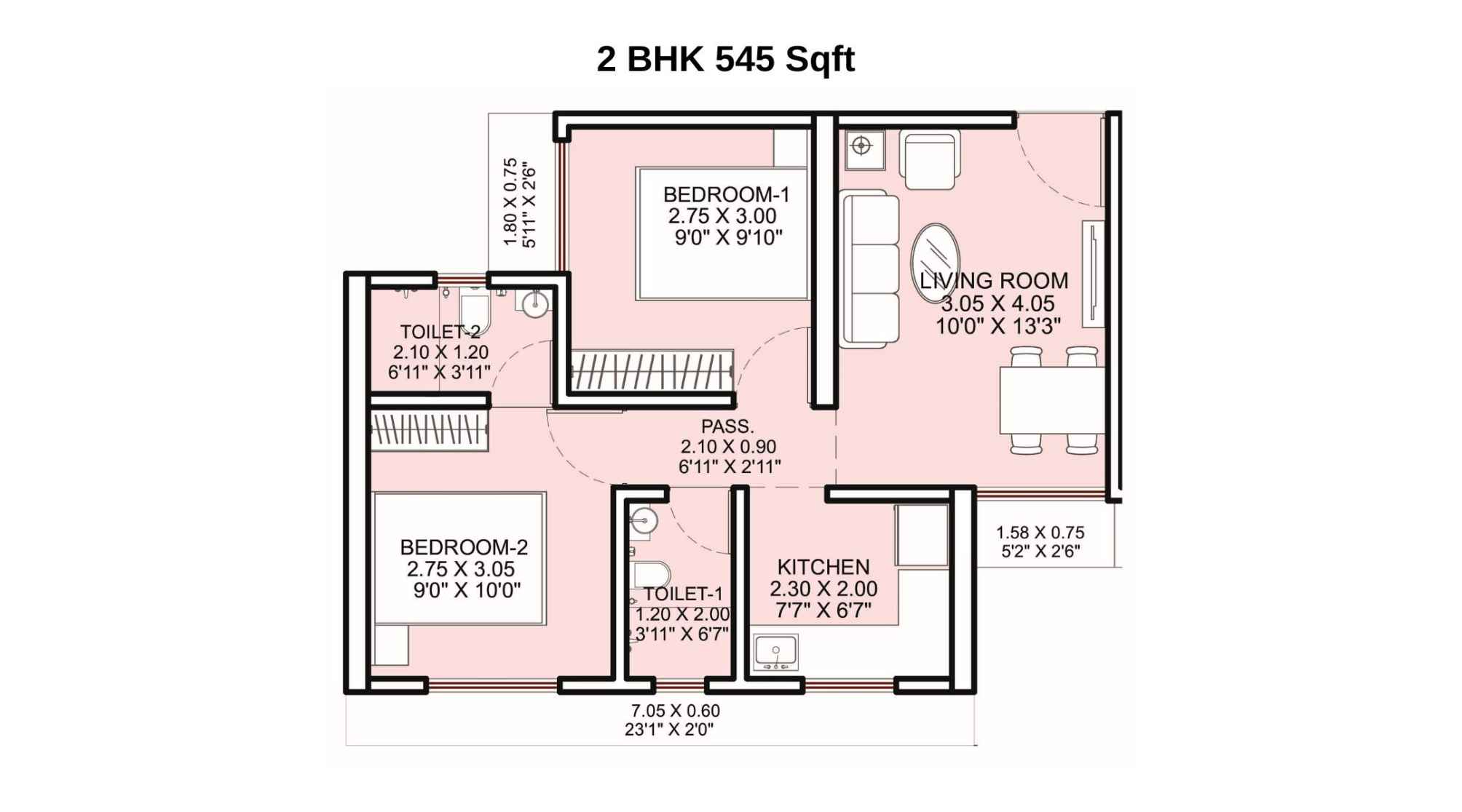 Haware-Shilphata-Floor-Plan-Tower-3-Wing-A-2-BHK-545-Sqft