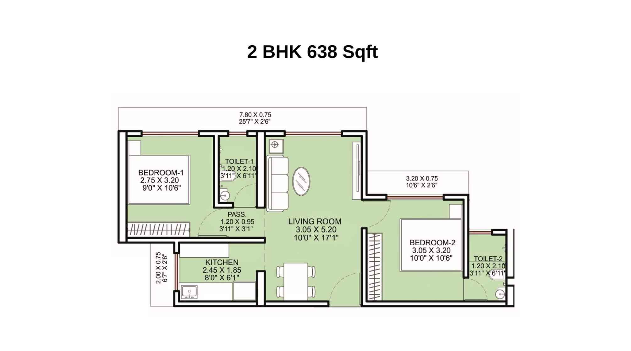Haware-Shilphata-Floor-Plan-Tower-3-Wing-A-2-BHK-638-Sqft
