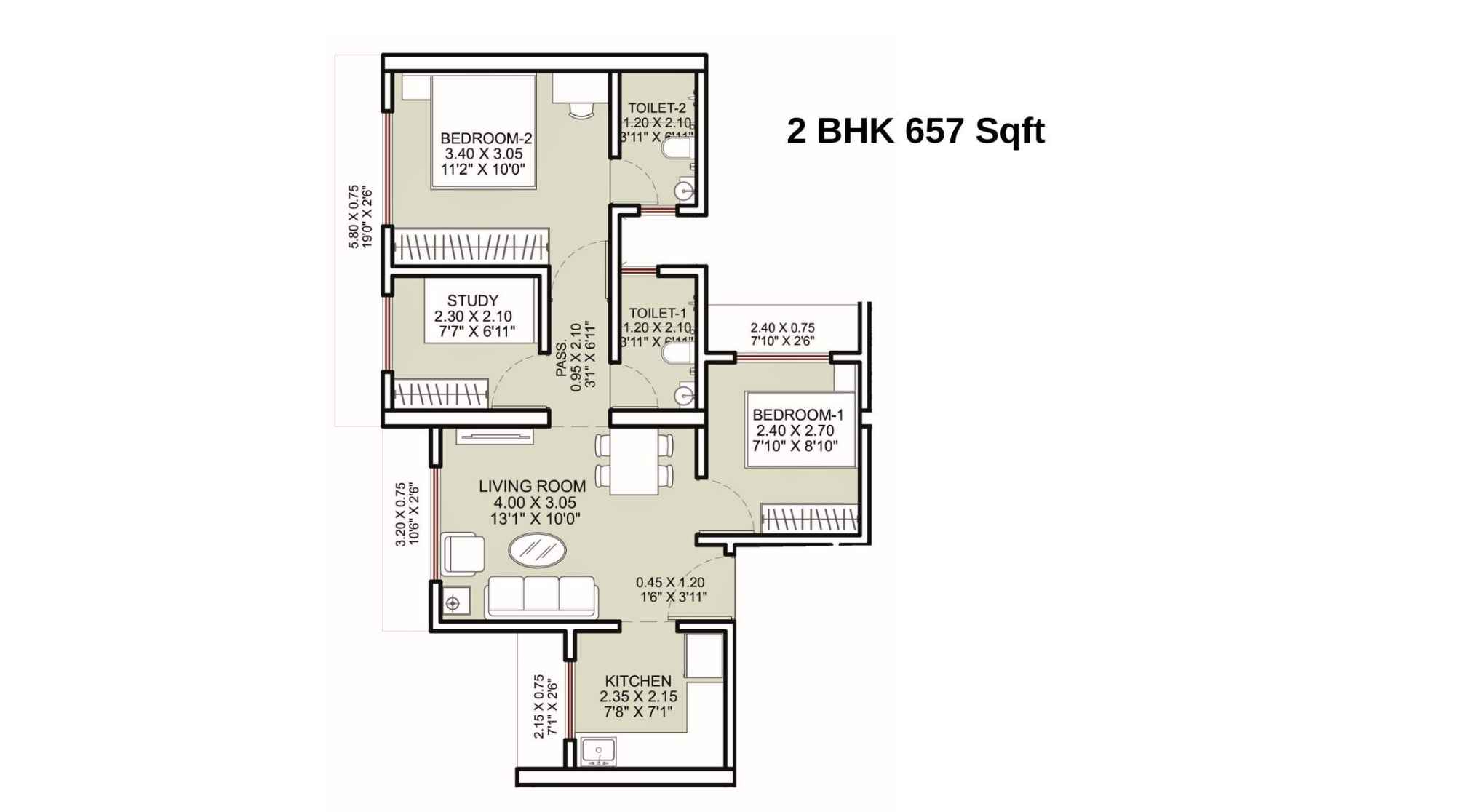 Haware-Shilphata-Floor-Plan-Tower-3-Wing-A-2-BHK-657-Sqft
