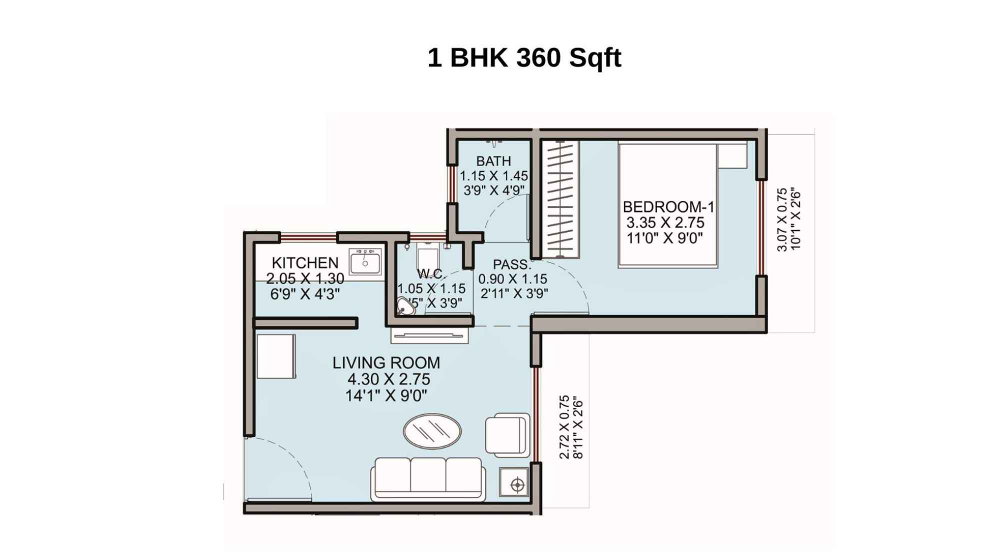 Haware-Shilphata-Floor-Plan-Tower-3-Wing-B-1-BHK-360-Sqft
